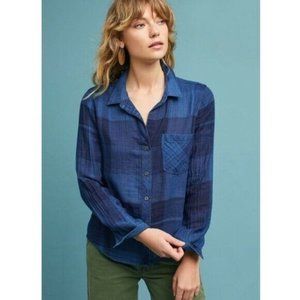 Cloth & Stone Womens Button Down Buffalo Plaid Blue XS Long Sleeve Collared GUC